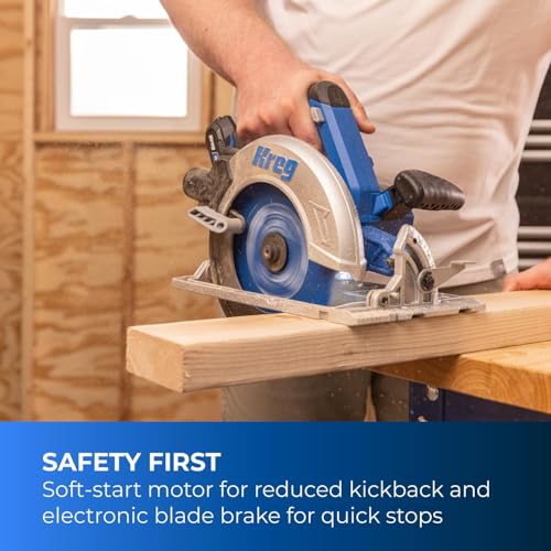 Kreg 20V Ionic Drive 7 1/4" Circular Saw - Powerful Brushless Motor & Built-In Safety Features - LED for Cutline Visibility - Integrated Dust Port Keeps Workspace Clean - Bare Tool - KPTCS725A