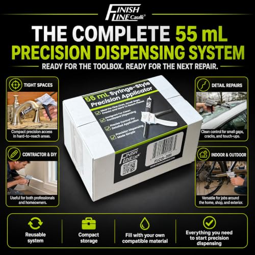 Precision 55 ML Dripless Syringe-Style Caulk and Sealant Applicator – Empty Syringe Barrels, Fine Tip Nozzles, Caps & Easy-Fill System – Ideal for Caulking, Adhesives, and Sealants