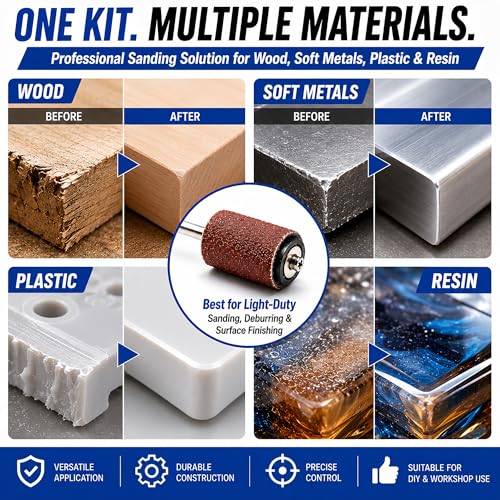 16 Pcs Sanding Drum Kit, 1/4" & 1/8" Shank Rubber Mandrels with 80/120/240 Grit Aluminum Oxide Sleeves, Rotary Tool Drill Sanding Attachment for Wood, Metal, Curves and Detail Work