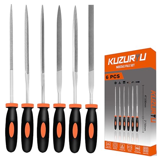 KUZURYU 6-Piece Metal Needle File Set - Hardened Alloy Steel Includes Flat, Warding, Square, Triangular, Round, and Half-Round Files - size: Needle File-6PCS