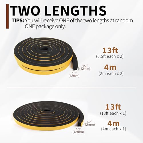 Yotache Self Adhesive Foam Gasket Tape 1/2" W X 1/2" T, 13 Ft Length - size: 1/2"x1/2"x13 FT