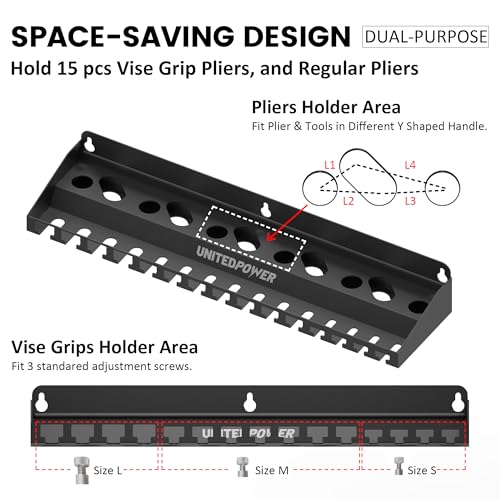 UNITEDPOWER Vise Grip Holder, Wall Mount Pliers Storage Rack Organizer for Workshop, Shed, Garage, Stores up to 15 Vises or 11 Pliers - style: Vise Grip Holder