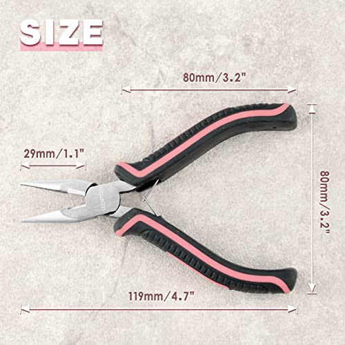 Long Nose Pliers with Serrated Jaw Small Pliers for Jewelry Making 5 Inches for Electronics, Jewelry Making, Wire Cutters for Crafts Working in Tight Areas, Pink Tool for Women - style: Long Nose Pliers