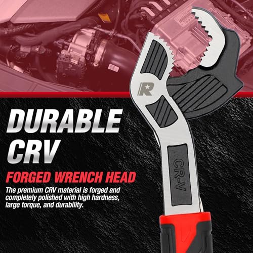 Rizom Pipe Wrench Set, 6” 8” 10” Self Adjusting Wrench, Plumbers Wrench with Self Tightening Function for 9/32”-1 3/8” (7-35mm) Pipe Fittings and Nuts - color: Red