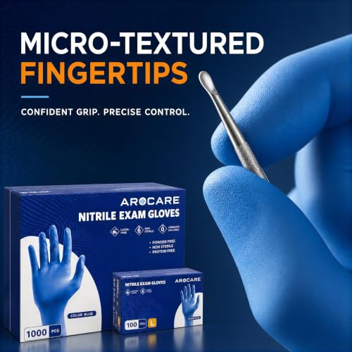 AroCare Nitrile Exam Gloves, 4 Mil, Powder-Free, Latex-Free, 1,000 Count - size: Large