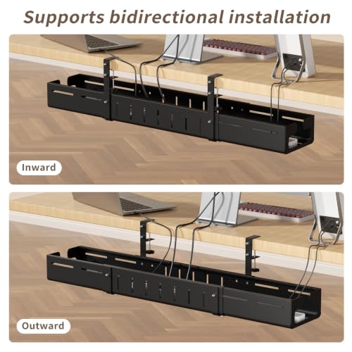 Under Desk Cable Management Tray,Expandable 25.2Inch – 38Inch,Black - color: Black