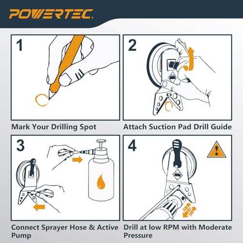 POWERTEC Wet Diamond Hole Saw Kit – 7-Piece Set with Suction Mount Drill Guide, Water Tank & Hose for Wet Drilling in Tile, Porcelain, Granite, Marble, Glass & Ceramics (14908) - size: Wet Diamond Hole Saw Kit, style: 7 Piece Hole Saw Kit