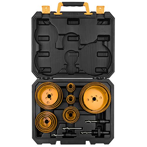 DEKO Hole Saw Set,26 PCS Hole Saw Kit with 22 PCS 4-3/4”- 3/4"Saw Blades in Case, with 2 Small Mandrel, 1 Large Mandrel, 1 Drill Bit, Ideal for Soft Wood, Plywood,PVC and Plastic Board