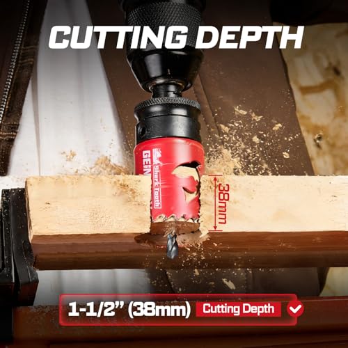 GEINXURN 15PCS Hole Saw Kit 5/8'' to 3'' (16mm-76mm) with Hole Saw Mandrel and Hex Wrench,HSS Bi-Metal Hole Cutter with Shark Tooth for Wood,Drywall, PVC Boards and Thin Metal - color: 15PCS 5/8“-3” Hole Saw Set with Mandrel