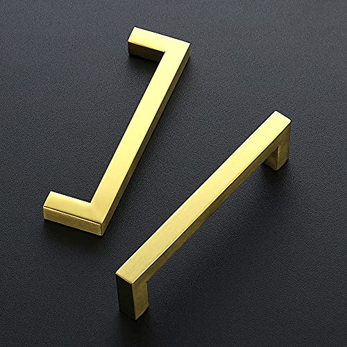 Ravinte Brushed Brass Square Cabinet Handles Drawer Pulls,5 Inch,30 Pack | Screws Included, Stainless Steel, Square Bar Grip, Easy Install, Kitchen Cabinet Hardware, For Cupboards, Drawers, Dressers - color: Brushed Brass