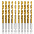 GMTOOLS 10 Pcs 1/4" Titanium Coated Twist Hex Shank Drill Bit Set, 135 Degree Tip HSS Impact Drill Bit Set with Storage Case for Metal, Aluminum, Steel, Wood, Plastic, Quick Change Design - style: 1/4"-10PCS