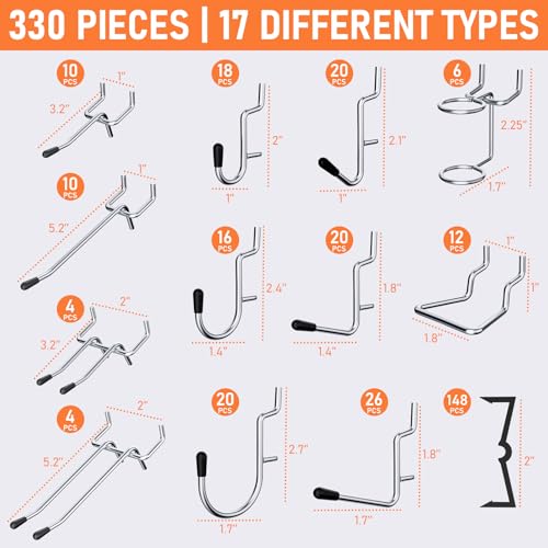 INCLY 330PCS Upgraded Pegboard Accessories Organizer Kit with Bins & Cups - size: 330 pCS