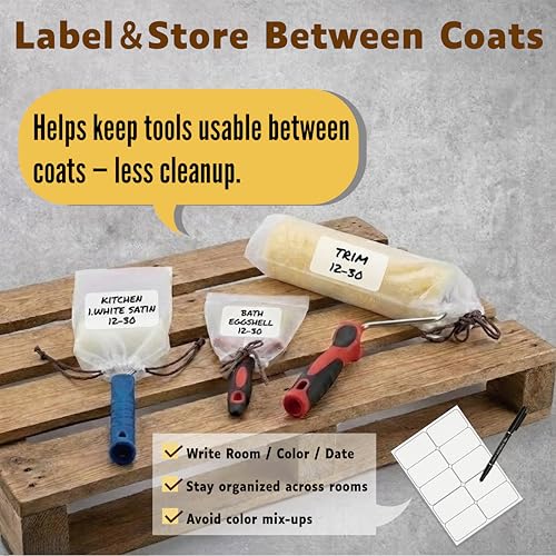 24 Pcs Paint Brush Covers & Roller Covers,Clear Plastic Paint Poncho Wet Brush Storage Bags,Keep Paint Roller Wet Saver with Drawstring,3Sizes,Includes Label Stickers & Marker,House Painting Supplies