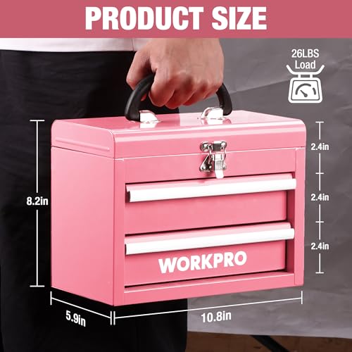 WORKPRO Portable Mini Metal Tool Box with 2 Drawers - color: Pink