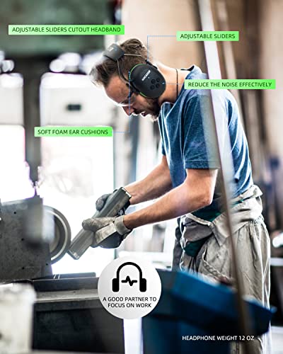 HZ07 Upgrade Bluetooth 5.3 Hearing Protection Built-in 1500 mAh Rechargeable Battery 40 Hours+ Playing Time Noise Cancelling 25dB NRR Earmuffs NRR 25dB for Mowing Workshops, Green - style: Green, No Fm/Am, Bluetooth, Rechargeable Battery
