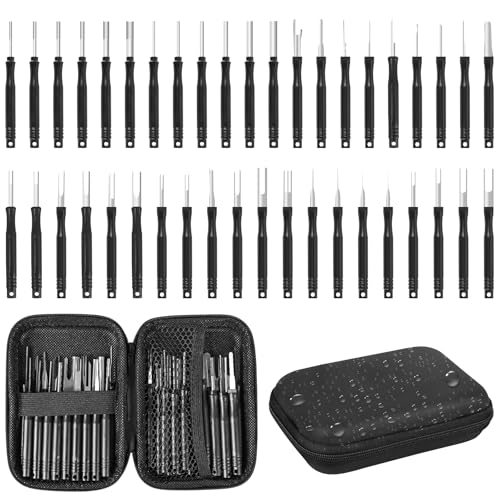 Kikerike Terminal Removal Tool Kit 41 Pcs Depinning Tool Electrical Connector Pin Removal Tool Kit Pin Extractor Tool Set Wire Terminal Release Tool for Automotive Car Household Devices - Black - color: 41 PCS - Black Round Handle