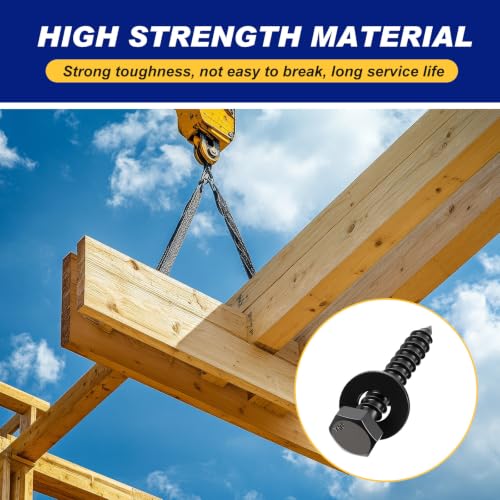 Zonon 50 Pcs 1/4'' X 1-1/4'' Hex Head Lag Bolts Screws with Washers, Black - color: Black, size: 1/4'' X 1-1/4''