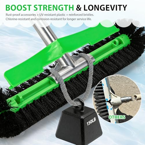 17.5" Professional Pool Brush - Sticks to Walls & Floor, High-Efficiency Heavy Duty Inground/Above Ground Pool Scrub Brushes with Round Ends, Premium Nylon Bristle,Reinforced Aluminium, Safe for Vinyl