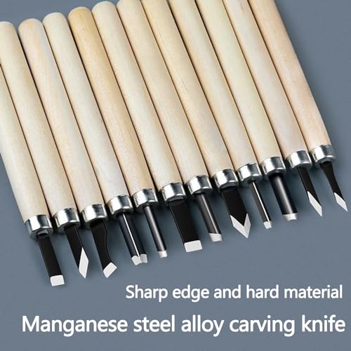 Wood Carving Tools Set, 12-Pcs Wood Whittling Kit with Canvas Roll Bag, Wood Carving Knife Kit for Beginners, Kids & Adults, DIY Craft Gift Set
