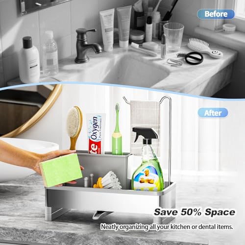 Ewaiira Sponge Holder for Kitchen Sink, Stainless Steel Sink Caddy - color: F-gray