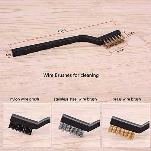 3Pcs Mini Wire Brush Set for Cleaning and Rust Removing, 7 Inch Industrial Wire Brushes of Stainless Steel/Nylon/Brass Bristles - color: Black