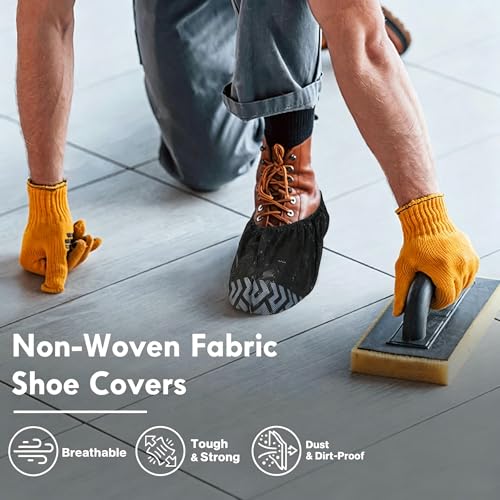 Shoe Booties Disposable Non Slip, Shoe Covers Disposable for Indoors, Breathable Boot Covers Fits Up To 11 US Men and 13 US Women Size, Non-Woven Fabric - size: Black Set of 50(L)