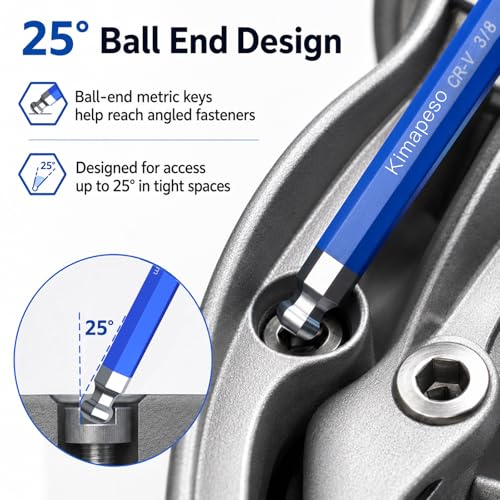 27 PCS Allen Key Set Torx SAE Metric Allen Wrenches Set Long Arm Ball End Hex Key Wrench Sets with T-Handle L-Hex Key Set Metric 1.5 to 10mm SAE 1/16 to 3/8″ Torx T10 to T50 - size: 27PCS Torx SAE Metric