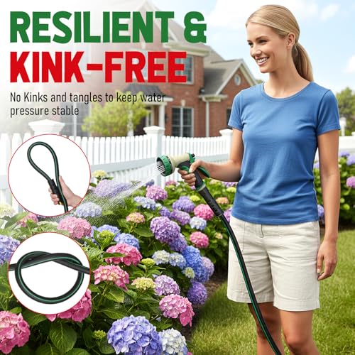 Heavy Duty Garden Hose 49ft, NON-EXPANDABLE Flexible Water Hose, Kink Resistant Lightweight Hybrid Hose, Leakproof Hose Male to Female Fittings - color: Black+Green, size: 49ft