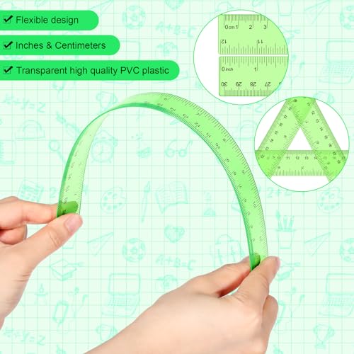 Zonon 2 Pcs 12 Inch Clear Ruler and 6 Inch Plastic Protractor Set, Green - color: Green