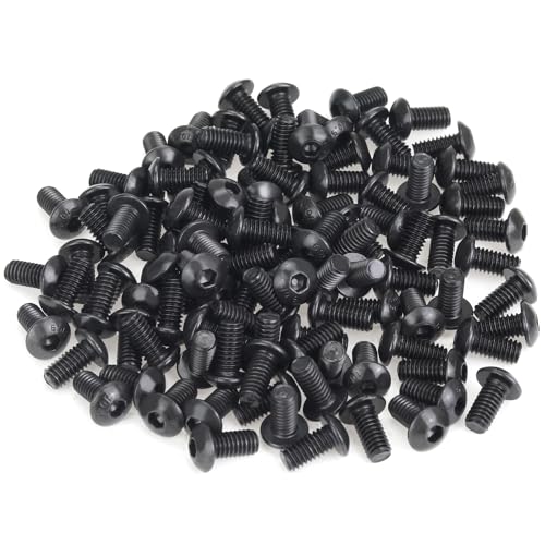 105 Pieces M4 x 8mm Button Head Socket Cap Screws, Thread Pitch 0.7mm, Sutemribor M4 Black Screws, 10.9 Grade Alloy Steel, Black Oxide Finish, Fully Threaded - size: M4 x 8mm, style: Button Head