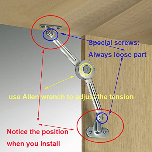 4 Packs [Upgraded] Qrity Cabinet Cupborad Furniture Door Lift Stay Support Hinge Damper - Support Up to 20KG - Opening Angle 75°/90°/110° - Come with Hex Key - size: 4 PCS