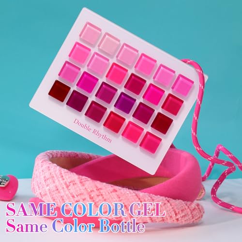 Double Rhythm 28Pcs 0.5Oz Gel Nail Polish Set Same Color Same Bottle Gel Polish Kit Nail Art Manicure Salon DIY at Home for Women (Bright Pitaya Pink Purple Red Collection-T24-13) - color: Bright Pitaya Pink Purple