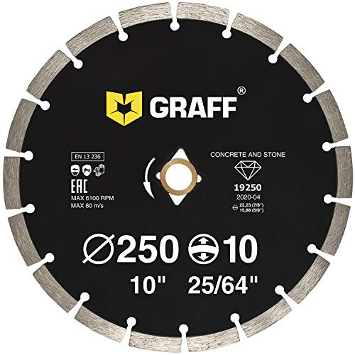 10 Inch Diamond Blade for Angle Grinder — Diamond Cutting Wheel for Cutting Stone, Marble, Granite, Brick, Masonry, Paving Flag, Concrete — Diamond Saw Blades Segment Height 0.394” (10 mm) — GRAFF - size: Ø 10 Inch Segment, style: Diamond Segment Blades