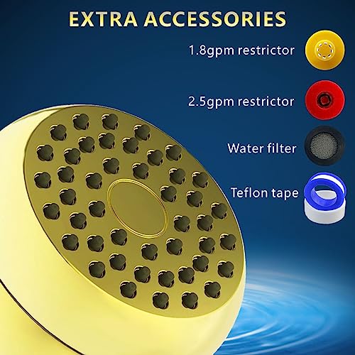 High Pressure Shower Head - Powerful Bathroom Pressure Boosting Showerhead - Perfect Universal Replacement for Bathroom Shower Heads (Gold) - color: Gold