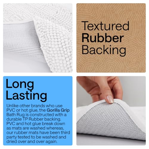 GORILLA GRIP Bath Rug Mat for Bathroom, Absorbent Chenille, 48x17 White - color: White, size: 48" X 17"