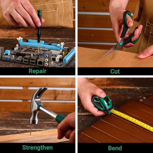 DEKOPRO 50 Piece General Household Hand Tool Kit with Plastic Toolbox Storage Case, All Purpose Home Tool Kit Includes Essential Tools for Office College Repairs - Green - color: Green-50pcs