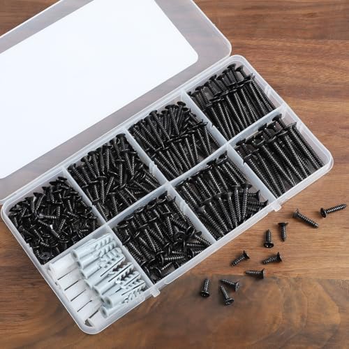 Wood Screws Assortment Kit, 289PCS High Hardness Flat Head Wood Screws Set, Assorted Screws,Phillips Drive,Black Dacromet Coated, 7 Sizes (1-1/2”,1-1/4”,1”,3/4”,1/2”) - size: Multiple Sizes (1/2" - 1-1/2")