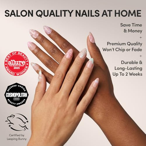 Glamnetic Press On Nails - Short Almond, Glossy Fake Nails 24 Pc Full Kit - color: 3V - Wild Card