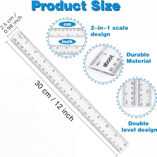 EBOOT 2 Pcs Plastic Ruler Straight Ruler Plastic Measuring Tool for Student - color: White, size: 12 Inch