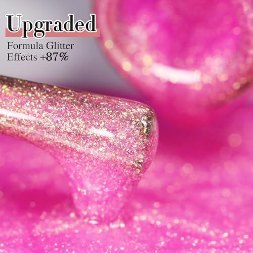 Double Rhythm 15ML Glitter Gel Polish Shimmer Reflective Holographic Color Magnetic for Nail Art Salon DIY at Home (Hot Pink-B1141) - color: Pink