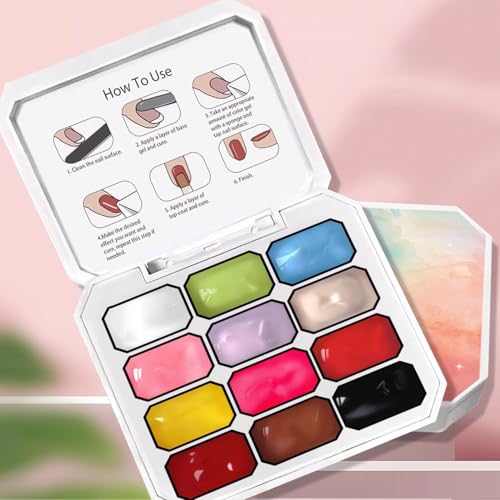 12 Colors Gel Nail Polish - Sponge Pat Painting Gel for Gradient Nails, Aura & French Manicure, Fluffy Cloud Texture with No-Wipe Glossy Finish, DIY Nail Art Kit for Beginners & At Home - color: 12 Colors-B