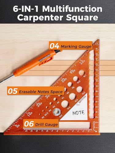 Mecurate 18cm Metric Rafter Square with Drill Gauges & 2-in-1 Pencil - size: 7 Inch