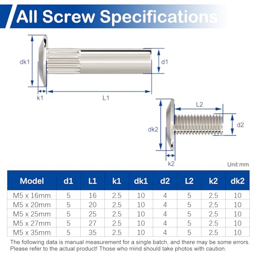 20 Sets Furniture Joint Connector Bolt & Cap Nuts Kits (35mm Sleeve) - size: M5 x 35mm