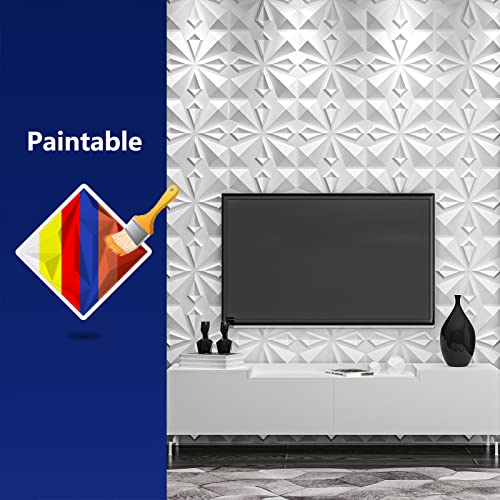 Art3dwallpanels 33 Pack 3D Wall Panels, White PVC | Modern Raised 3D Wall Tiles, Waterproof Fireproof, 33 Sheets Large Pack, Easy DIY Mount for Residential Commercial Wall - color: New White