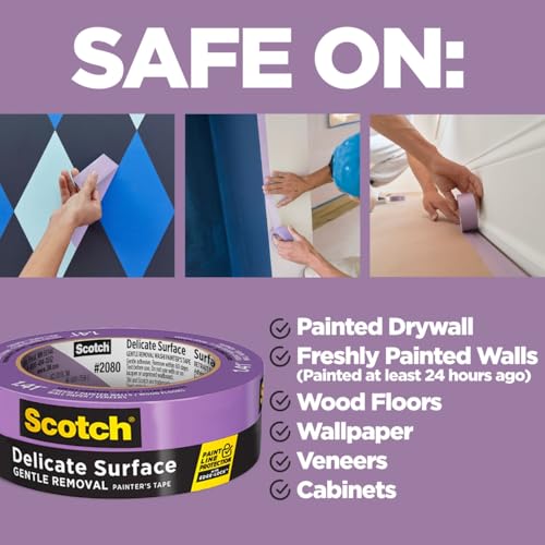 3M ScotchBlue 2080 Delicate Surface Painter’s Tape, 1" x 60 Yds (Pack of 4) - Edge-Lock Technology for Sharp Lines, 60-Day Clean Removal, Gentle Blue Masking Tape for Walls & Trim, No Residue