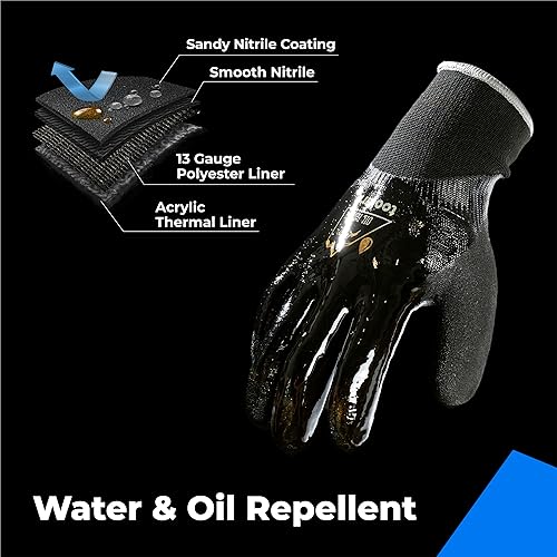 toolant Waterproof Winter Work Gloves, Double Nitrile Oil Resistant Grip - color: Black, size: Medium (Pack of 1)