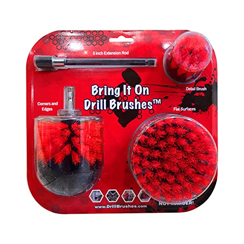 Drill Brush Attachment Set Three Brushes| Bring It On Power Scrubber Brush Cleaning Kit | Plus 6 Inch Extension, Use On Grout, Cars, Bathroom Surfaces, Tile, Baseboard, Shower and Tubs