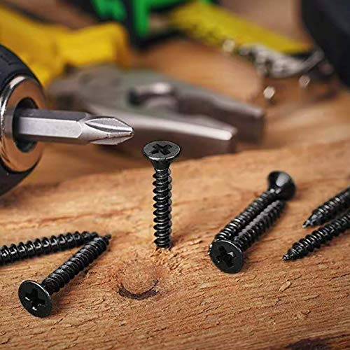 #6 x 1-1/2" Wood Screw 100Pcs 18-8 (304) Stainless Steel Screws Flat Head Phillips Fast Self Tapping Drywall Screws Black Oxide by SG TZH - size: #6 x 1-1/2"