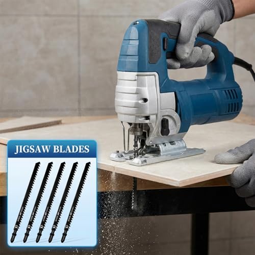 5 Pcs T344D Long Jigsaw Blade, 6 Inch T Shank Jigsaw Blades Jig Saw Blade Set for Quick Cutting Wood Hardwood Metal Plywood Black