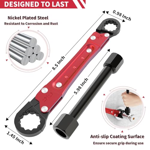 Angle Stop Wrench Kit, 3-Piece Plumbing Tool Set with Compression Sleeve Puller & 4-Way Sillcock Key, 15/16" & 5/8" Plumber Wrench for 3/8" & 1/2" Angle Stop Valves, Tight Spaces - color: Red